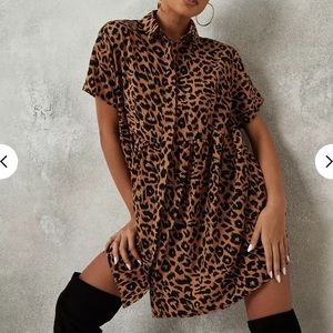 PETITE SHIRT SMOCK DRESS LEOPARD
